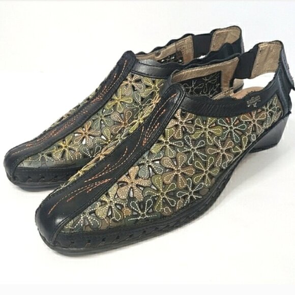 Pikolinos Romana Green Leather Cut Slingback Sandals - Size 8.5 EU 39 - Picture 1 of 9